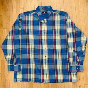 JC Penney Vintage Plaid Shirt Lightweight Men's XL Single needle stitch- preppy